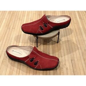 Naturalizer 10N Slip On Shoes Slide Danae Suede Red Soft Buck Cream Stitching